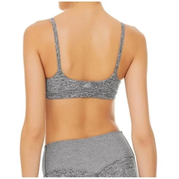 Alo Yoga Alosoft Lounge Sports Bra Heather Grey Sz L V-Neck Bralette Gym - Picture 8 of 15